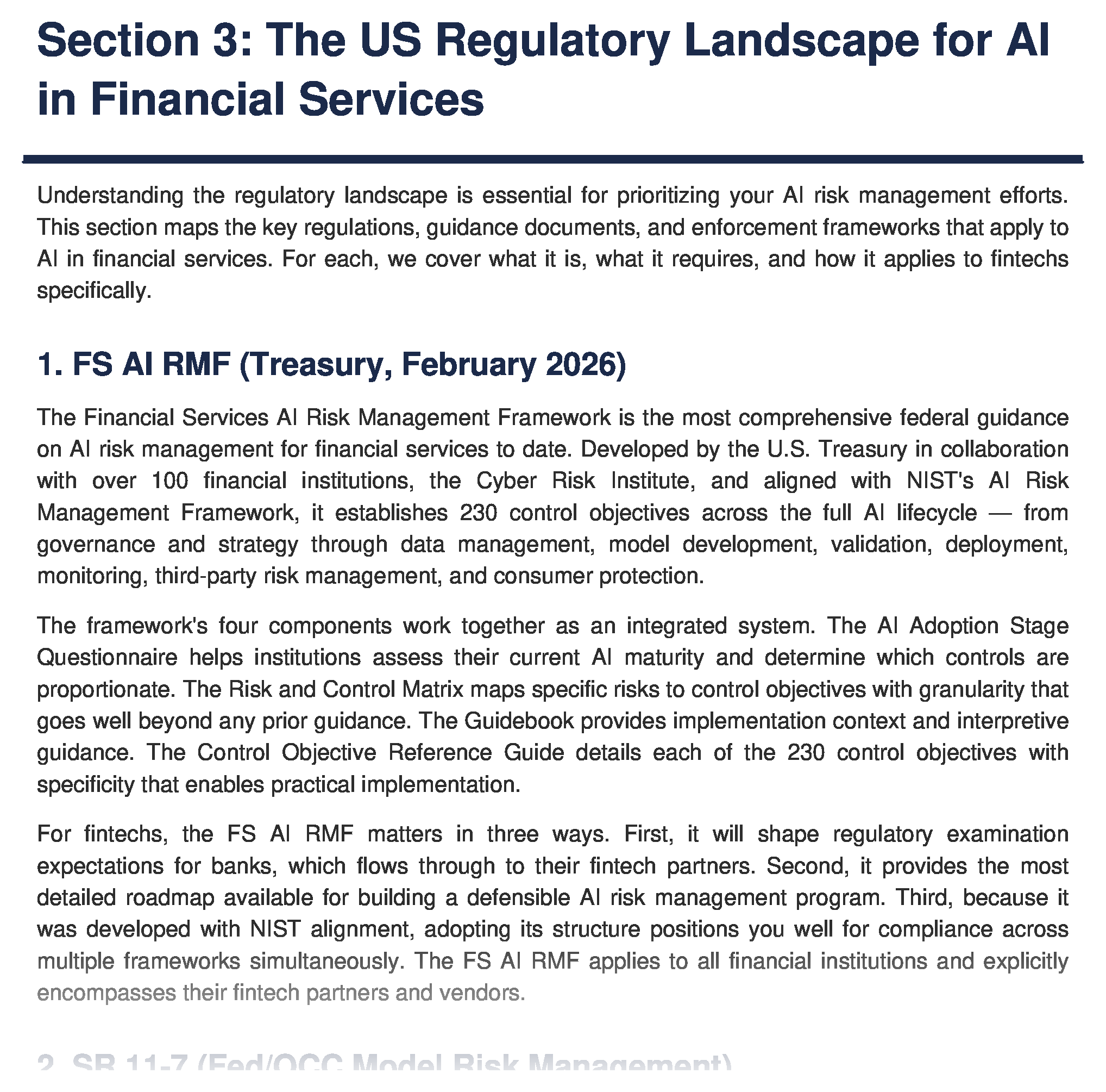 US regulatory landscape for AI in financial services — SR 11-7, EO 14110, NIST AI RMF, CFPB guidance