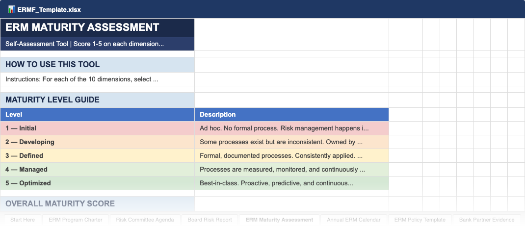 ERM Maturity Assessment — score your program across governance, risk identification, and reporting dimensions