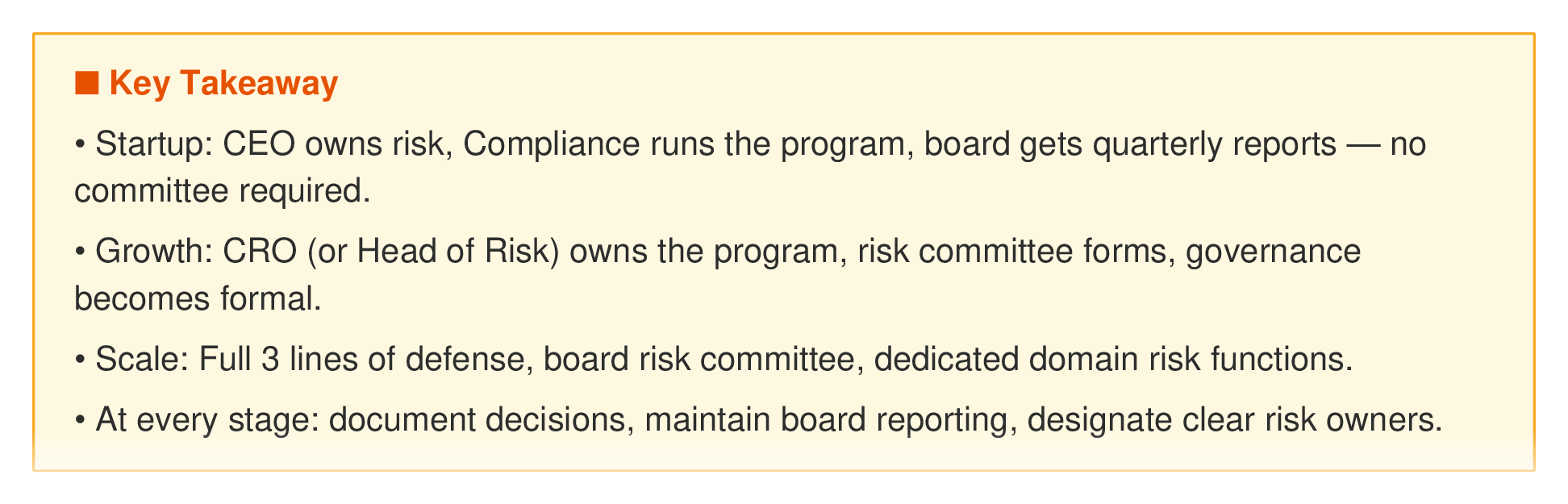 ERM governance by company stage — how risk ownership shifts from startup to enterprise