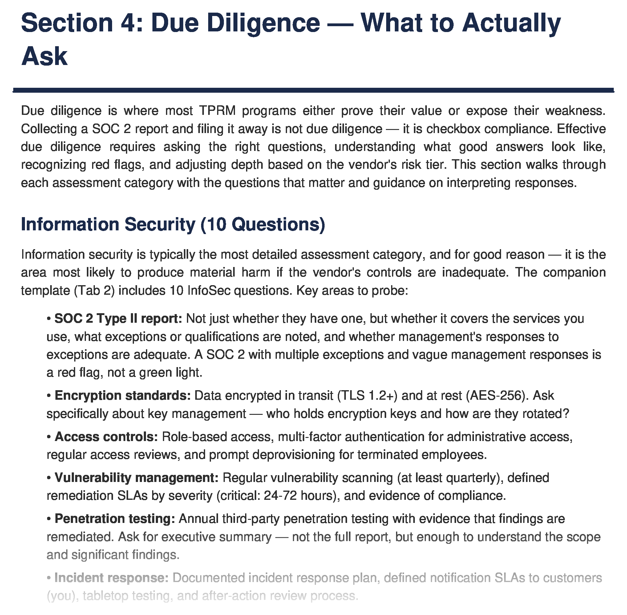 Due diligence checklist — 12 categories of questions to ask before onboarding any vendor